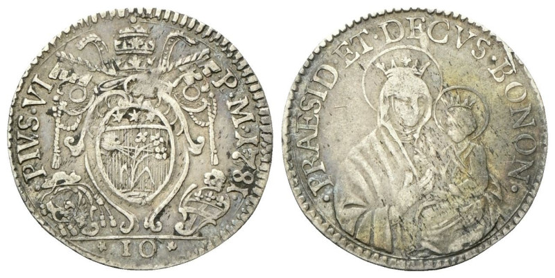 BOLOGNA
Pio VI (Giannangelo Braschi), 1775-1799.
Paolo o Mezza Lira 1781.
Ag...