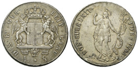 GENOVA
Dogi Biennali, 1528-1797. III Fase, 1637-1797.
8 Lire 1795.
Ag
gr. 33,12
Dr. REIP GEN - DUX ET GUB. Stemma della Repubblica coronato e sos...