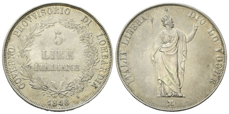 MILANO
Governo Provvisorio di Lombardia, 1848.
5 Lire 1848 rami corti, base so...