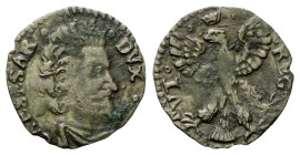 MODENA
Cesare d’Este, Duca di Modena e Reggio 1597-1628.
Sesino.
Æ
gr. 0,73
Dr. CAESAR - DVX. Testa a d.
Rv. MVT - REG. Aquila spiegata e corona...