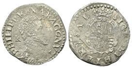 NAPOLI
Filippo II di Spagna, Re di Napoli e di Sicilia 1554-1598.
Tarì.
Ag
gr. 5,65
Dr. PHILIPP REX ARAGON VT. Busto corazzato a d., con drappegg...