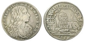 NAPOLI
Carlo II di Spagna, Re di Napoli e Sicilia, 1665-1700.
Carlino 1684.
Ag
gr. 2,74
Dr. CAROLVS II D G REX HIS ET NAE. Busto corazzato a d.; ...