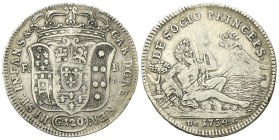 NAPOLI
Carlo di Borbone, 1734-1759.
Piastra da 120 Grana 1734 - I Tipo.
Ag
gr. 24,96
Dr. CAR D G REX NEA - HISP INFANS &C. Stemma coronato; ai la...