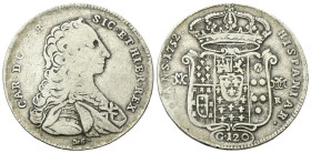 NAPOLI
Carlo di Borbone, 1734-1759.
Piastra da 120 Grana 1752.
Ag
gr. 24,68
Dr. CAR D G UTR - SIC ET HIER REX. Busto drappeggiato e corazzato a d...