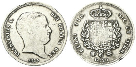 NAPOLI
Francesco I di Borbone, 1825-1830. 
Piastra da 120 Grana 1825.
Ag
gr. 27,38
Dr. Testa nuda a d.
Rv. Stemma coronato tra due rami di lauro...