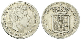 NAPOLI
Ferdinando II di Borbone, 1830-1859.
Tarì 1848.
Ag
gr. 4,53
Dr. Testa barbuta a d.
Rv. Stemma coronato. 
Pannuti Riccio 131; MIR 509/9; ...