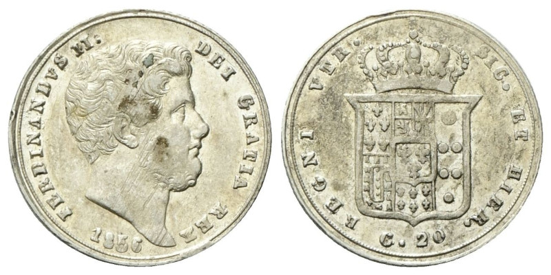 NAPOLI
Ferdinando II di Borbone, 1830-1859.
Tarì 1856.
Ag
gr. 4,57
Dr. Test...