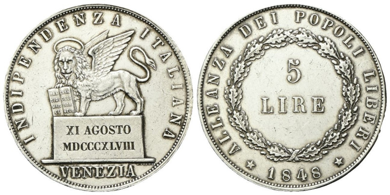 VENEZIA
Governo Provvisorio di Venezia, 1848-1849.
5 Lire 1848, II Tipo 11 Ago...