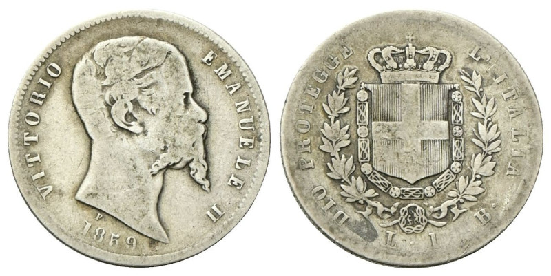 RE ELETTO
Vittorio Emanuele II, 1859-1861.
Lira 1859 Bologna, I° Tipo.
Ag
Dr...