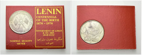 AJMAN
Rashid Bin Humaid al-Nuaimi, 1928-1981.
10 Riyals, (1970), Lenin.
Ag 
gr. 30,06
Dr. Bandiere decussate.
Rv. Testa di Lenin a s.
KM#9.1.
...