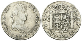 BOLIVIA
Ferdinando VII, 1808-1833.
8 Reali 1811 HI.
Ag
gr. 26,75
Dr.Busto laureato e corazzato a d.
Rv. Stemma coronato tra due colonne.
KM#84....