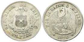 CILE
Repubblica, dal 1818.
Peso 1876.
Ag
gr. 24,81
Dr. Stemma sormontato da piume; ai lati, rami di alloro.
Rv. Aquila verso s., con ali spiegar...