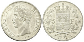 FRANCIA
Carlo X di Borbone, Re di Francia e di Navarra, 1824-1830.
5 Franchi 1827 A, Parigi.
Ag
gr. 24,79
Dr. Testa nuda a s.
Rv. Scudo di Franc...