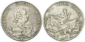 GERMANIA
Prussia. Friedrich II, 1740-1786.
1 Reichsthaler 1750 A.
Ag
gr. 21,92
Dr. FRIDERICVS BORVSSORVM REX. Busto corazzato a d.
Rv. EIN REICH...