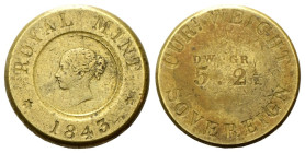 GRAN BRETAGNA
Regina Vittoria, 1837-1901.
Peso monetale della sterlina della Royal Mint
Ottone
gr. 7,91 
Dr. ROYAL MINT / 1843 (Iscrizione incisa...