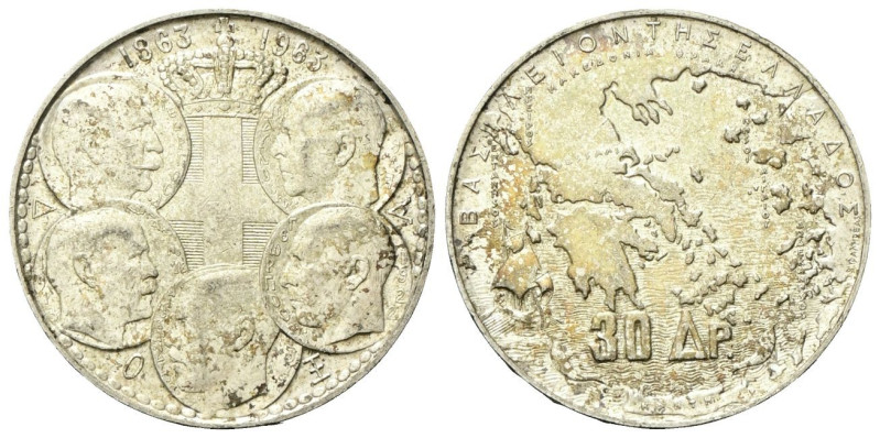 GRECIA
Paolo I di Grecia, 1947-1964
30 Dracme 1963, Centenario dei 5 regnanti ...