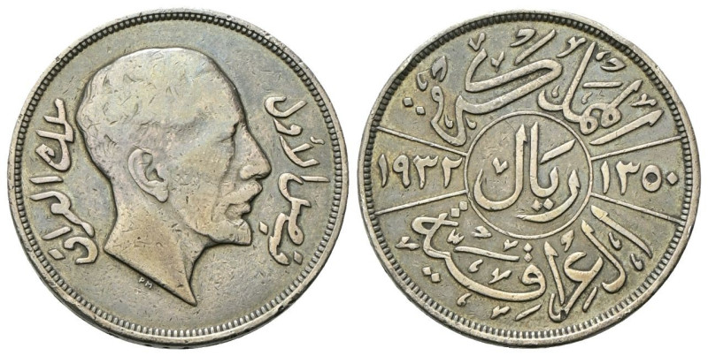 IRAQ
Faisal I, 1921-1933.
Riyal 1932.
Ag
gr. 19,78
Dr. Testa a d., del re....