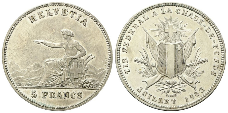 SVIZZERA
Tiri federali.
5 Franchi 1863 La Chaux-de-Fonds.
Ag
gr. 24,99
Dr. ...