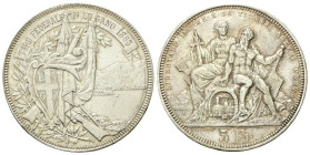 SVIZZERA
Tiri federali.
5 Franchi 1883 Lugano.
Ag
gr. 24,94
Dr. Stemma elvetico in cornice sovrapposto a fucili incrociati e alabarde; sullo sfon...