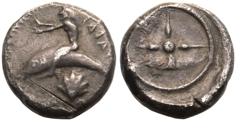 MAGNA GRAECIA. CALABRIA, TARENTUM. 
Silver Nomos, circa 480-470 BC. 
Obv: Tara...