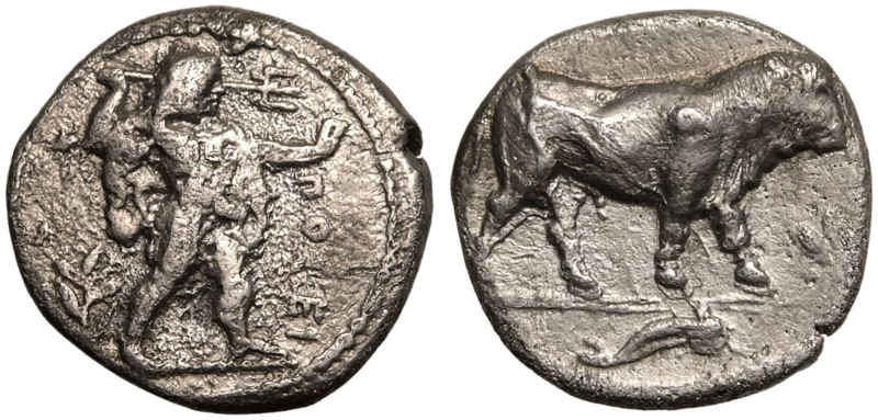 MAGNA GRAECIA. LUCANIA, POSEIDONIA. 
Silver Diobol, circa 410-350 BC. 
Obv: Po...