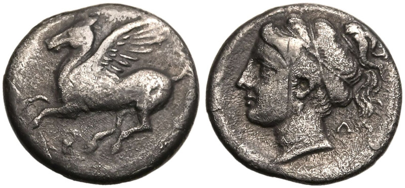 ANCIENT GREECE. CORINTHIA, CORINTH. 
Silver Drachm, circa 330-300 BC. 
Obv: Pe...