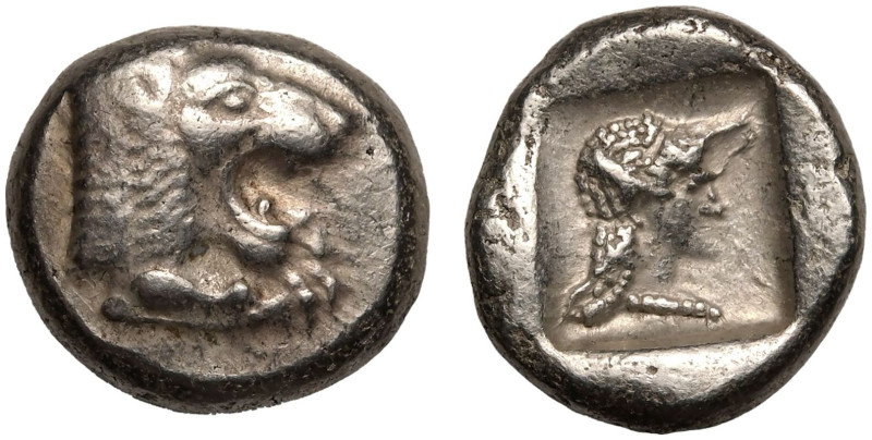 ANCIENT GREECE. KARIA, KNIDOS. 
Silver Drachm, circa 500-490 BC. 
Obv: forepar...
