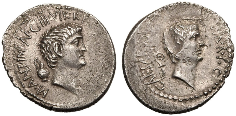 ROMAN REPUBLIC & IMPERATORIAL. Marc Antony and Octavian. 
Silver Denarius, Autu...