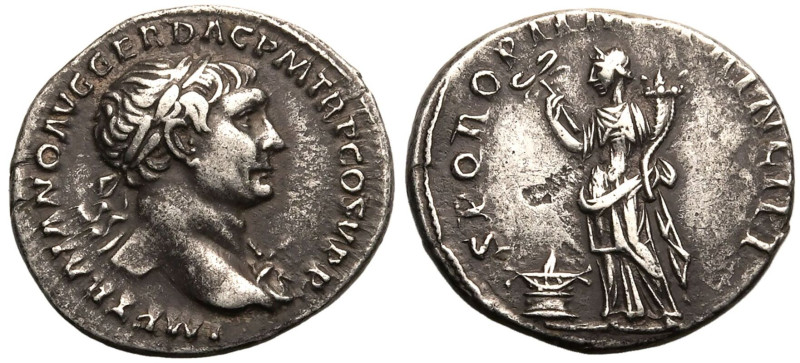 ROMAN EMPIRE. Trajan. 
Silver Denarius, AD 103-111. Rome. 
Obv: IMP TRAIANO AV...