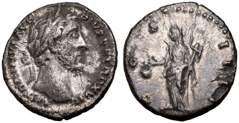 ROMAN EMPIRE. Antoninus Pius. 
Silver Denarius, AD 152-153. Rome. 
Obv: ANTONI...