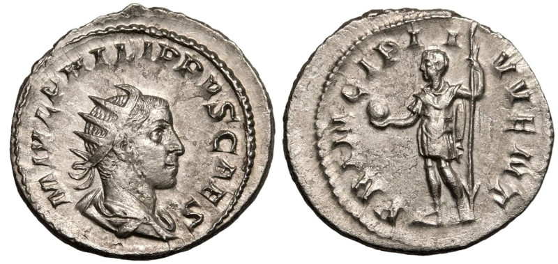 ROMAN EMPIRE. Philip II (Caesar). 
Silver Antoninianus, AD 244-246. Rome. 
Obv...