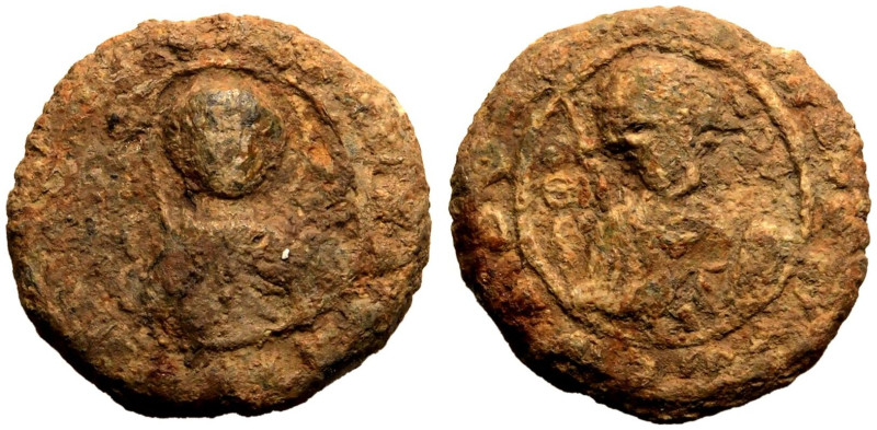 BYZANTINE EMPIRE. 
Lead Seal, Circa 10th - 12th centuries AD. 
Obv: O &Theta; ...