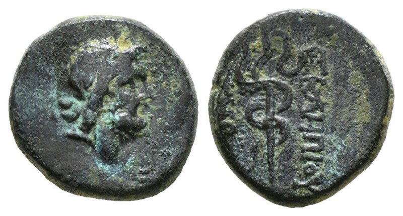 MYSIA. Pergamon. Ae (Mid-late 2nd century BC).
Obv: Laureate head of Asklepios ...