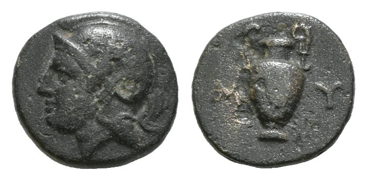 AEOLIS. Myrina. (4th-3rd century BC)AE
Obv: Helmeted head of Athena to left
Re...