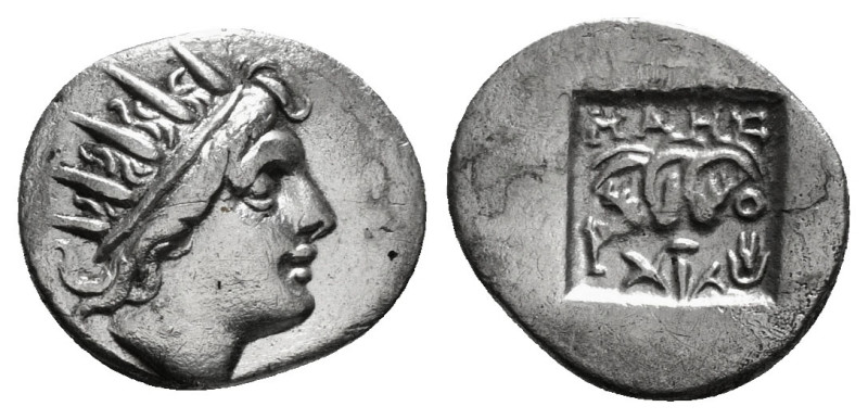 ISLANDS OFF CARIA. Rhodos. Rhodes. (Circa 170-150 BC) AR Hemidrachm 
Obv: Radia...