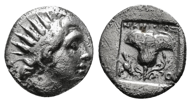 ISLANDS OFF CARIA. Rhodos. Rhodes. (Circa 170-150 BC) AR Hemidrachm 
Obv: Radia...