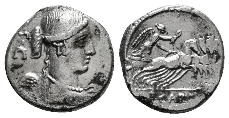 T. CARISIUS. Denarius (46 BC). Rome.
Obv: S C.
Draped and winged bust of Victo...