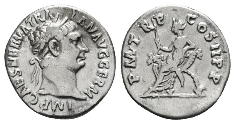 TRAJAN (98-117). Denarius. Rome.
Obv: IMP CAES NERVA TRAIAN AVG GERM.
Laureate...