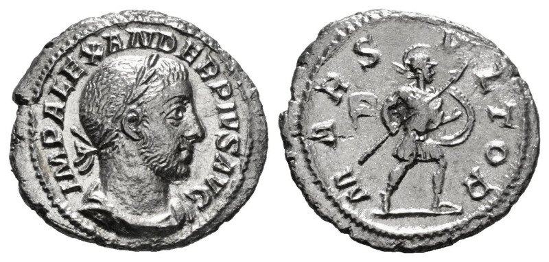 SEVERUS ALEXANDER (222-235). Denarius. Rome.
Obv: IMP ALEXANDER PIVS AVG.
Laur...