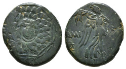 PONTOS. Amisos. Ae (Circa 85-65 BC). Time of Mithradates VI Eupator.
Obv: Aegis facing.
Rev: AMIΣOY.
Nike advancing right with shouldered palm bran...