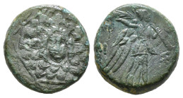 PONTOS. Amisos. Ae (Circa 85-65 BC). Time of Mithradates VI Eupator.
Obv: Aegis facing.
Rev: AMIΣOY.
Nike advancing right with shouldered palm bran...