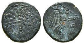 PONTOS. Amisos. Ae (Circa 85-65 BC). Time of Mithradates VI Eupator.
Obv: Aegis facing.
Rev: AMIΣOY.
Nike advancing right with shouldered palm bran...