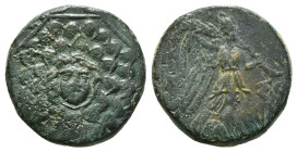 PONTOS. Amisos. Ae (Circa 85-65 BC). Time of Mithradates VI Eupator.
Obv: Aegis facing.
Rev: AMIΣOY.
Nike advancing right with shouldered palm bran...