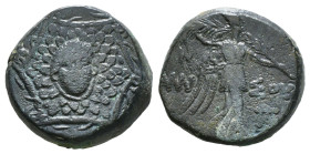 PONTOS. Amisos. Ae (Circa 85-65 BC). Time of Mithradates VI Eupator.
Obv: Aegis facing.
Rev: AMIΣOY.
Nike advancing right with shouldered palm bran...