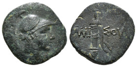 PONTOS. Amisos. Ae (Circa 111-105 or 95-90 BC). Struck under Mithradates VI Eupator.
Obv: Helmeted head of Ares right.
Rev: AMI - ΣOV.
Sword in she...