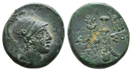 PONTOS. Amisos. Ae (Circa 111-105 or 95-90 BC). Struck under Mithradates VI Eupator.
Obv: Helmeted head of Ares right.
Rev: AMI - ΣOV.
Sword in she...