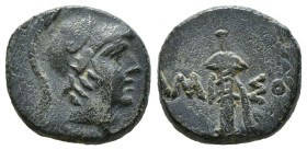 PONTOS. Amisos. Ae (Circa 111-105 or 95-90 BC). Struck under Mithradates VI Eupator.
Obv: Helmeted head of Ares right.
Rev: AMI - ΣOV.
Sword in she...