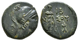 PONTOS. Amisos. Ae (Circa 111-105 or 95-90 BC). Struck under Mithradates VI Eupator.
Obv: Helmeted head of Ares right.
Rev: AMI - ΣOV.
Sword in she...