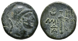PONTOS. Amisos. Ae (Circa 111-105 or 95-90 BC). Struck under Mithradates VI Eupator.
Obv: Helmeted head of Ares right.
Rev: AMI - ΣOV.
Sword in she...