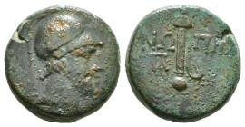 PAPHLAGONIA. Sinope. Ae (Circa 105-90 or 95-90 BC). Struck under Mithradates VI Eupator.
Obv: Helmeted head of Ares right.
Rev: ΣΙΝΩ - ΠΗΣ.
Sword i...